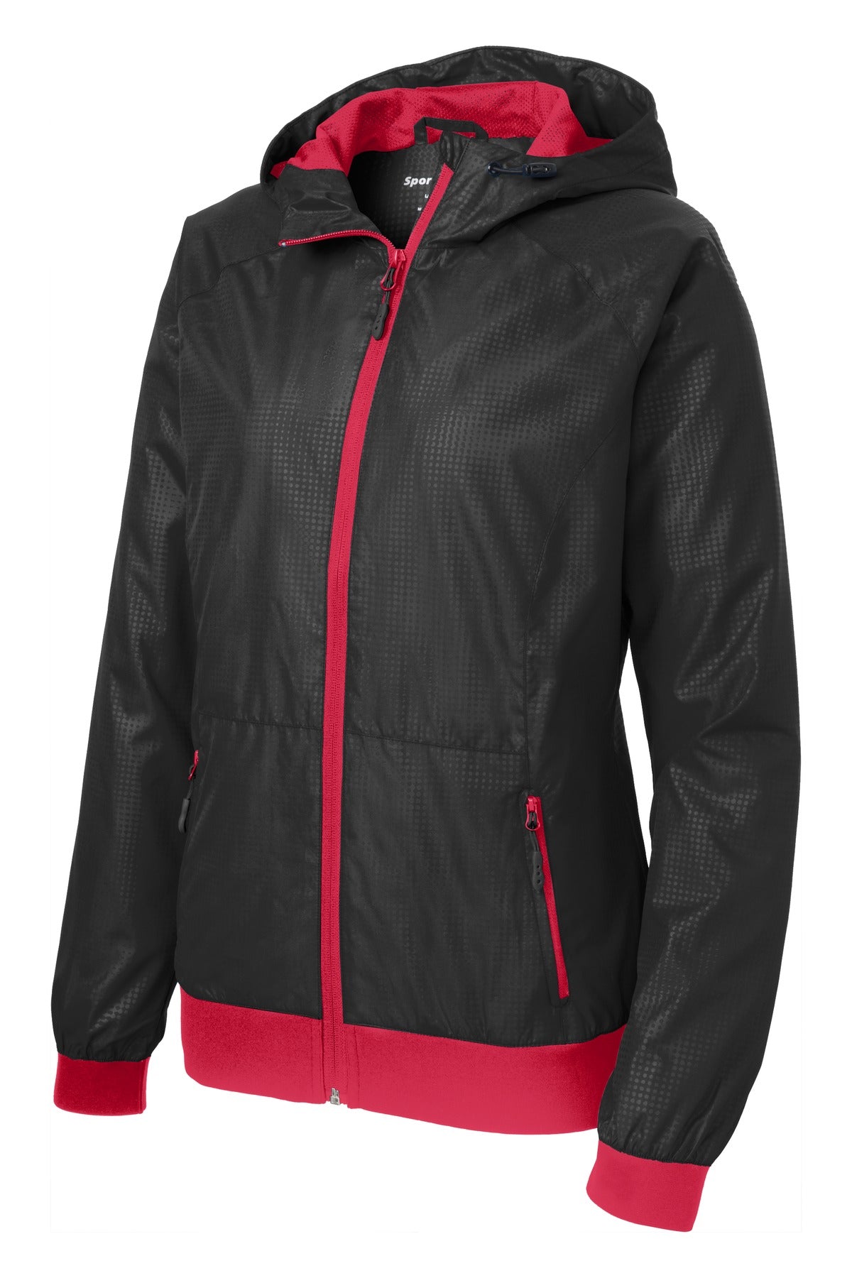 Sport-Tek LST53 Tek Ladies Embossed Hooded Wind Jacket