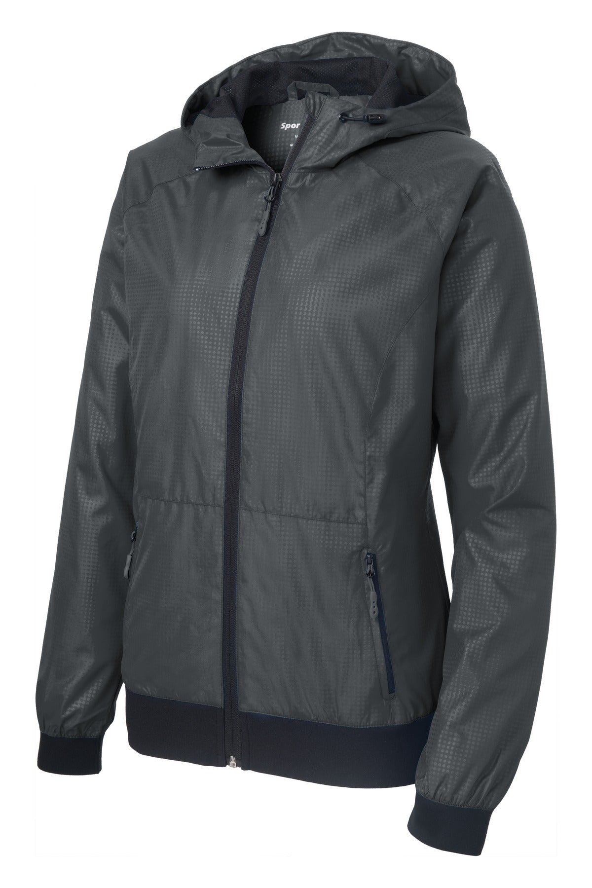 Sport-Tek LST53 Tek Ladies Embossed Hooded Wind Jacket