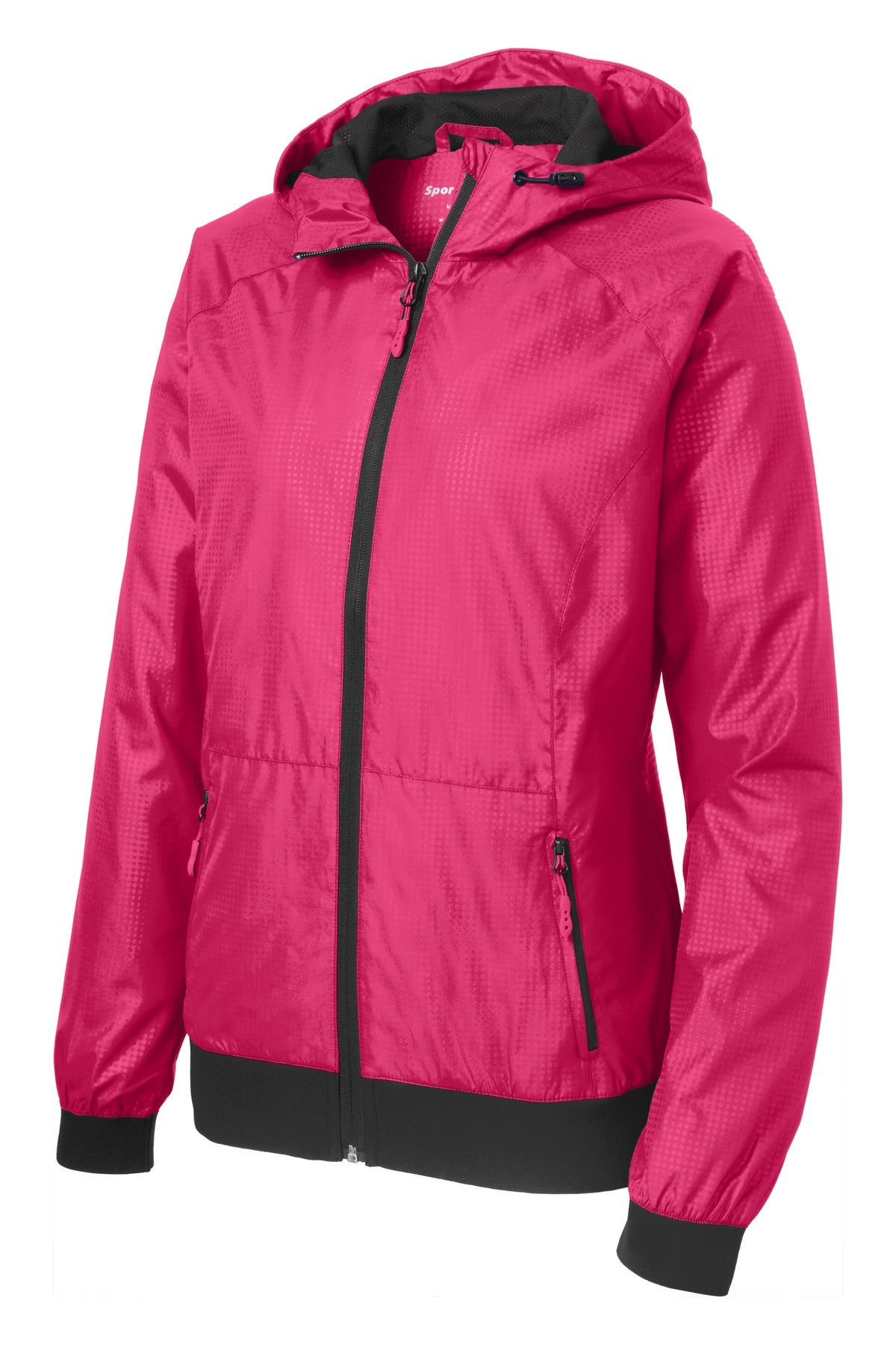 Sport-Tek LST53 Tek Ladies Embossed Hooded Wind Jacket
