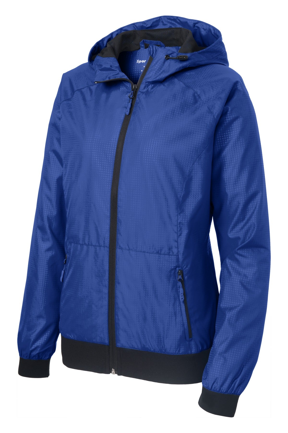 Sport-Tek LST53 Tek Ladies Embossed Hooded Wind Jacket