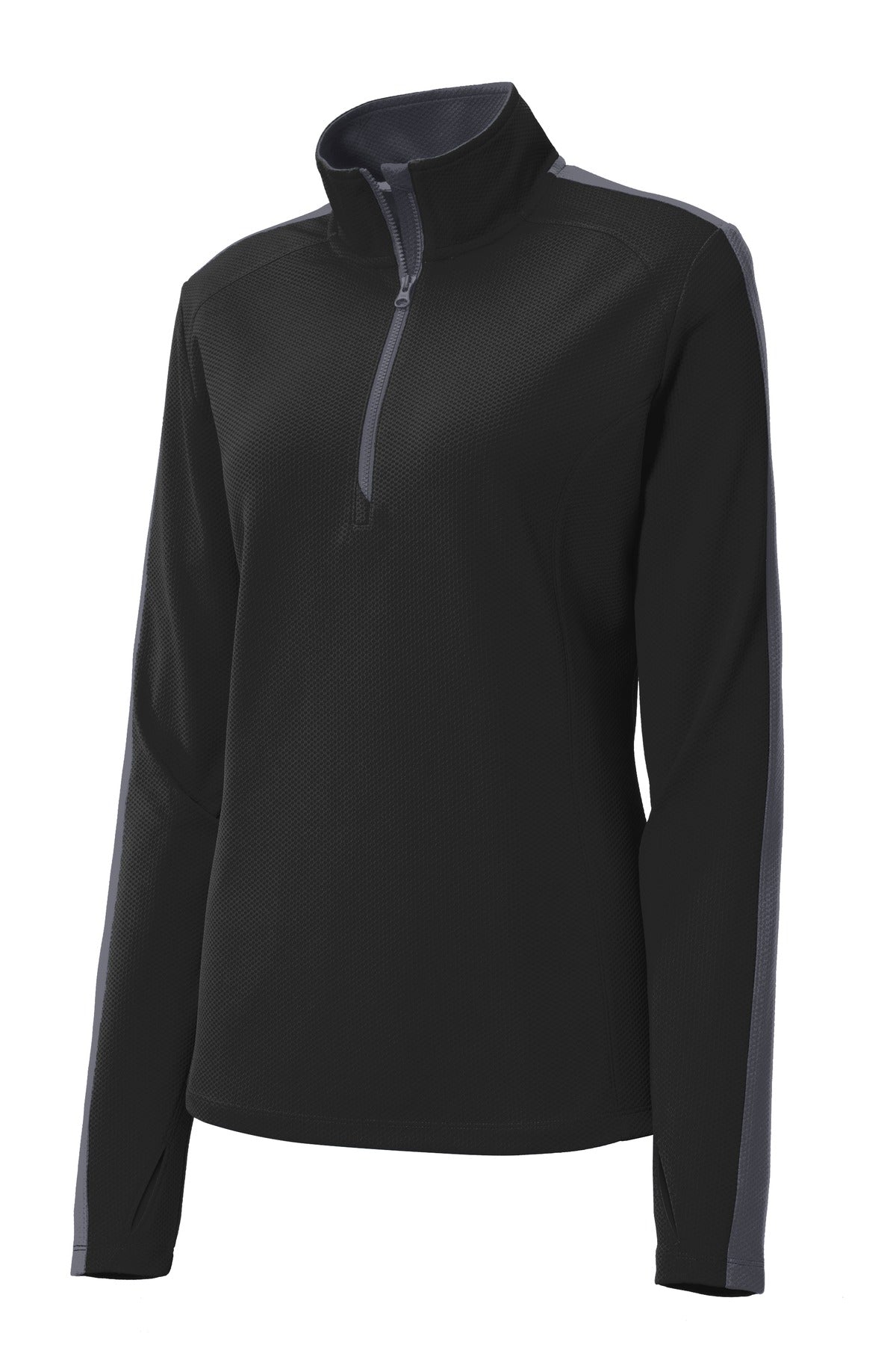 Sport-Tek LST861 Tek Ladies Sport-Wick Textured Colorblock 1/4-Zip Pullover