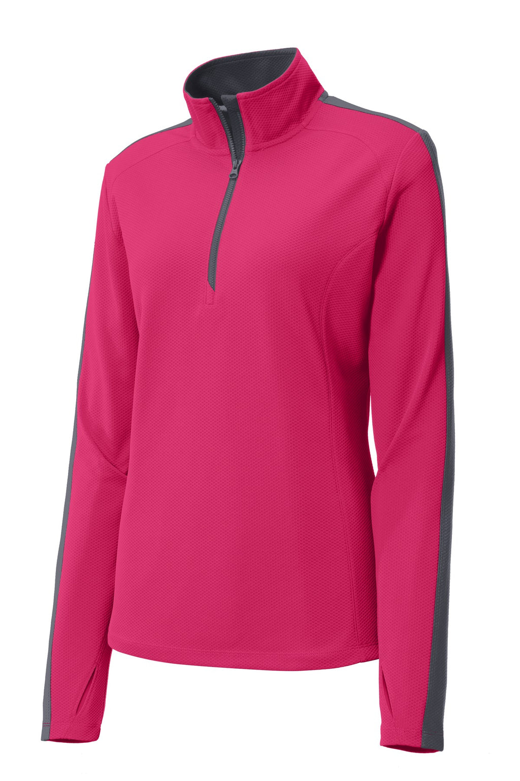 Sport-Tek LST861 Tek Ladies Sport-Wick Textured Colorblock 1/4-Zip Pullover
