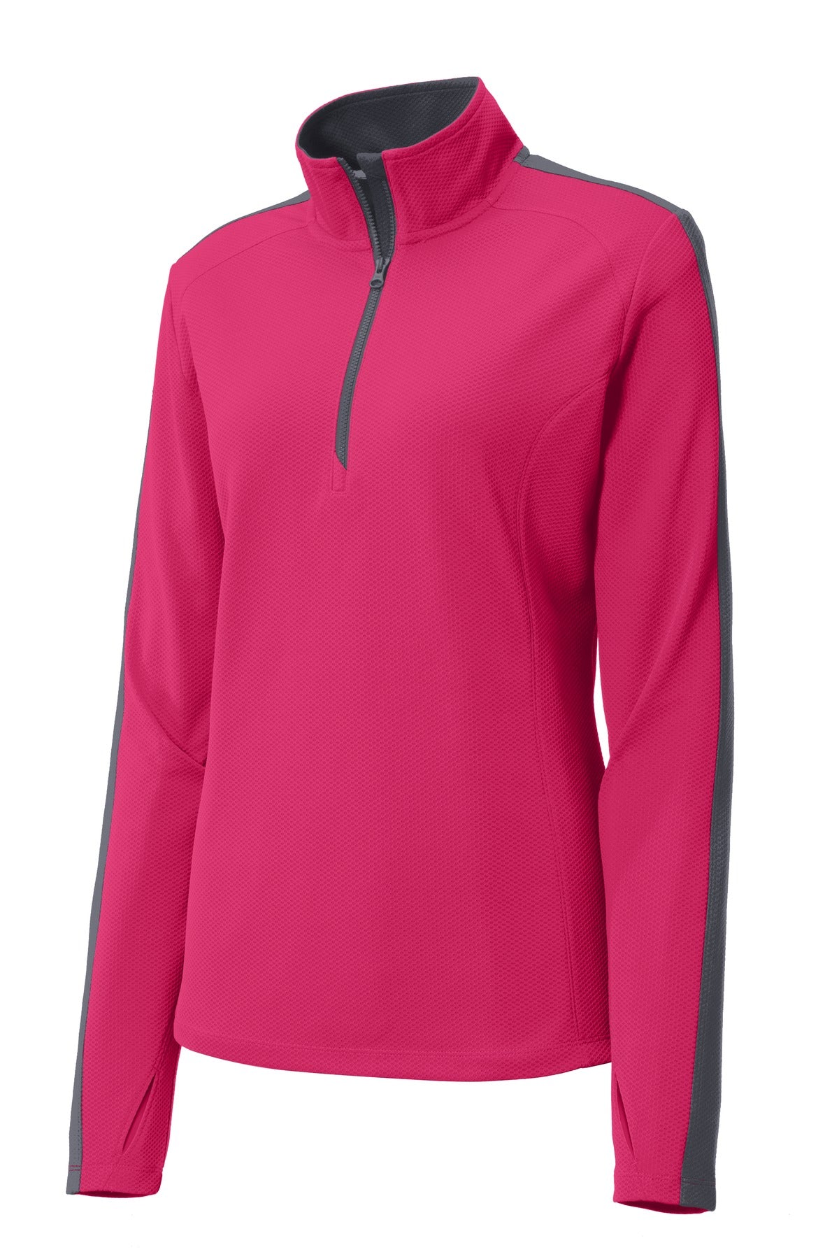 Sport-Tek LST861 Tek Ladies Sport-Wick Textured Colorblock 1/4-Zip Pullover
