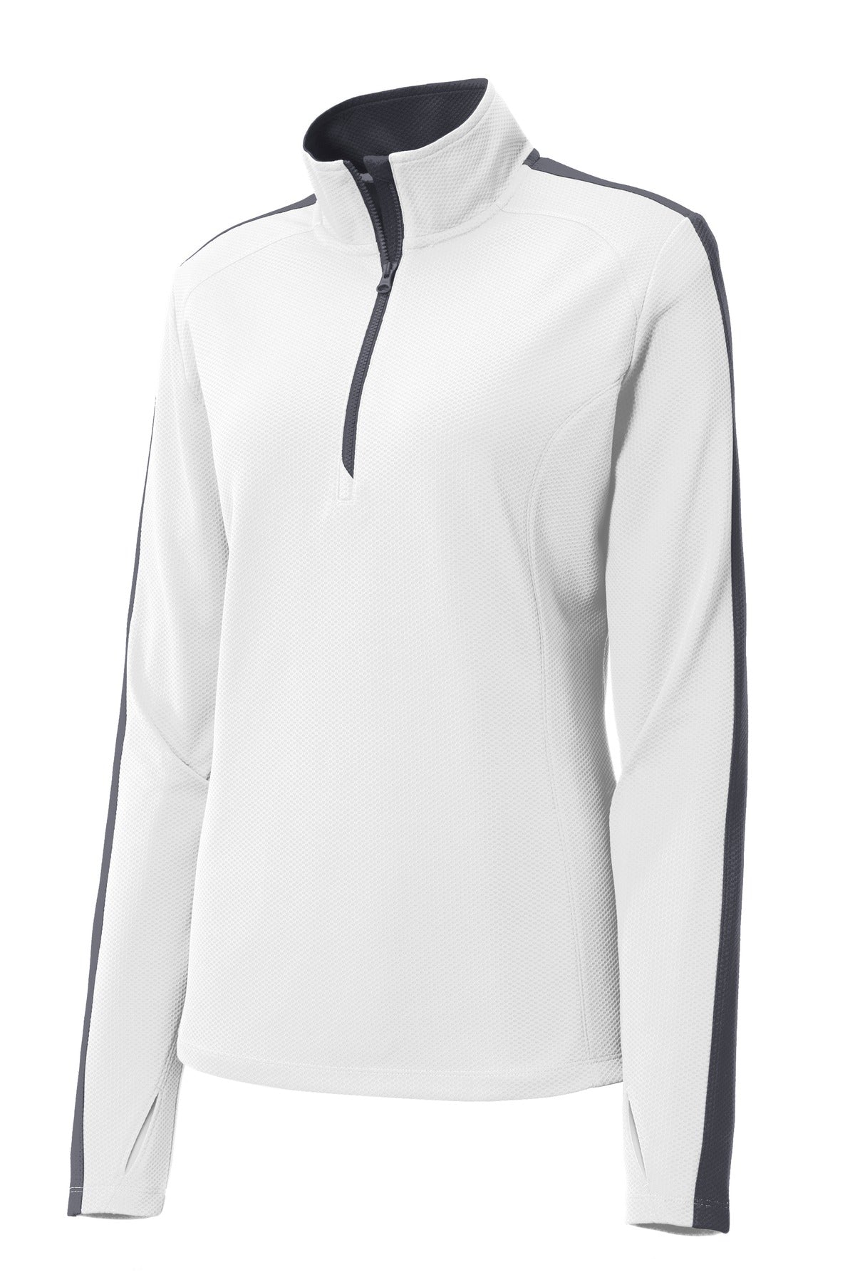 Sport-Tek LST861 Tek Ladies Sport-Wick Textured Colorblock 1/4-Zip Pullover