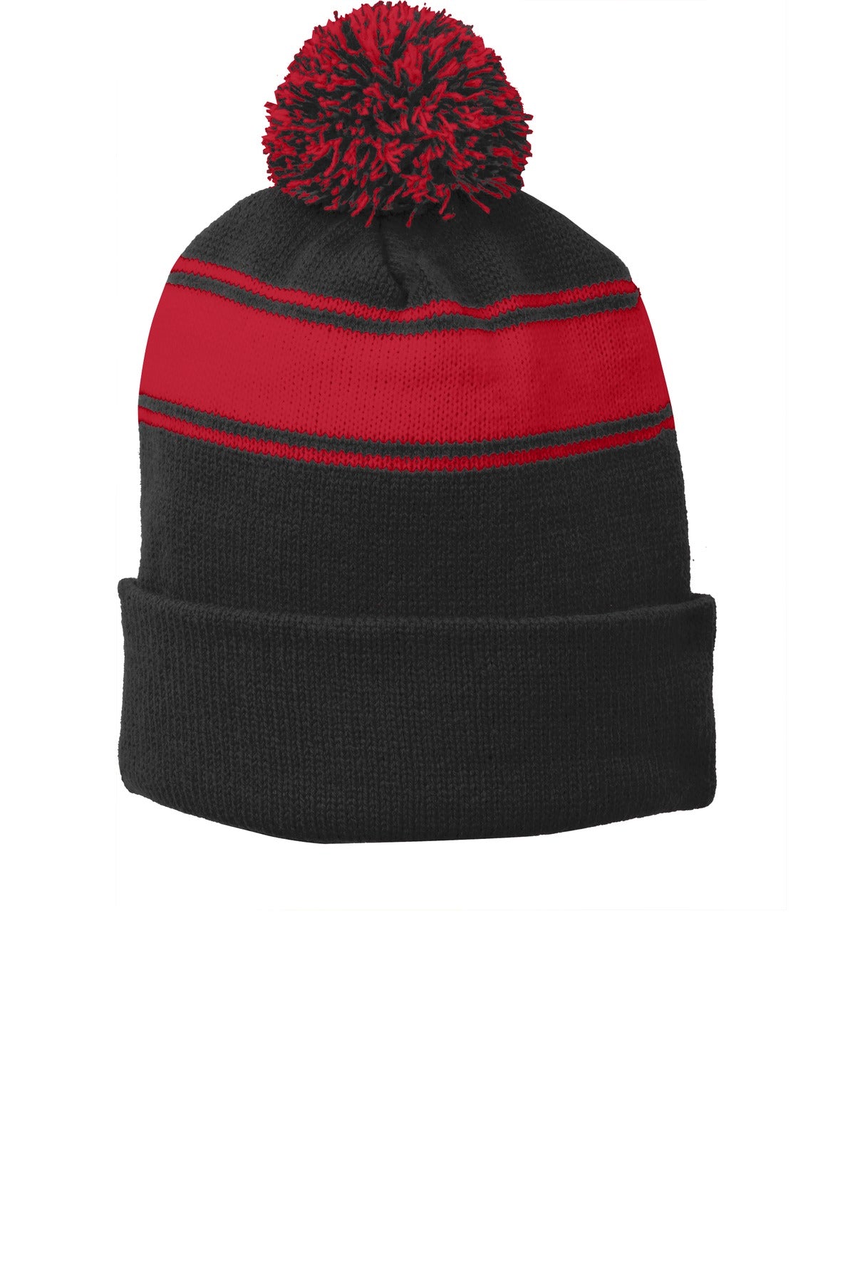 Sport-Tek STC28 Tek Stripe Pom Pom Beanie