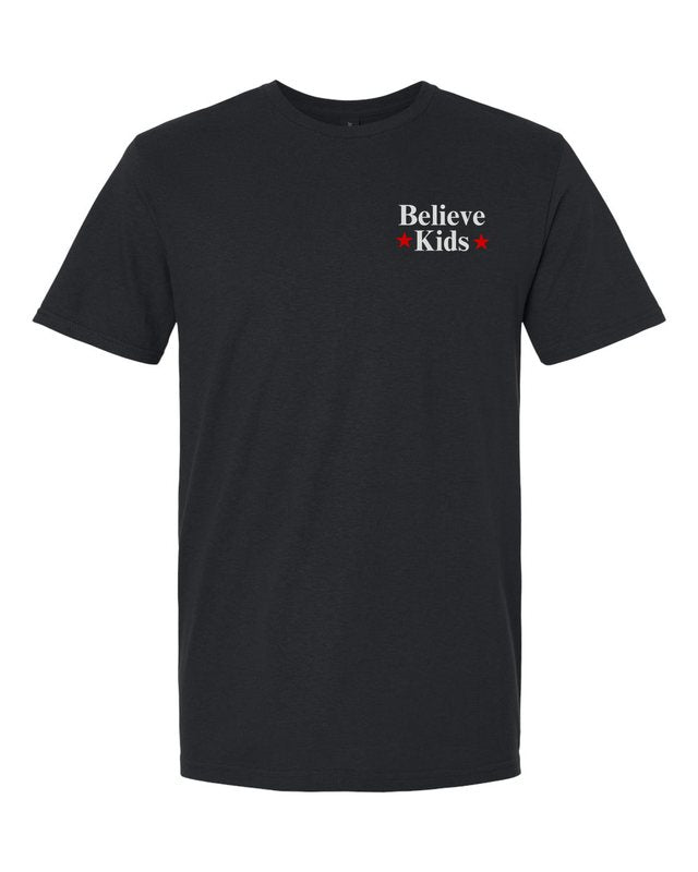 Break The Silence · Believe Kids Tee — Black — front pocket mark