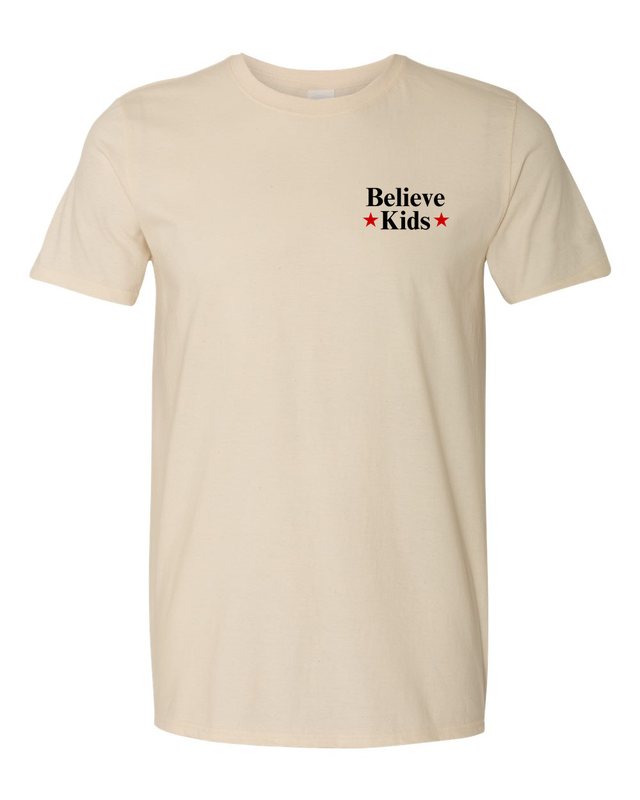 Break The Silence · Believe Kids Tee — Natural — front pocket mark