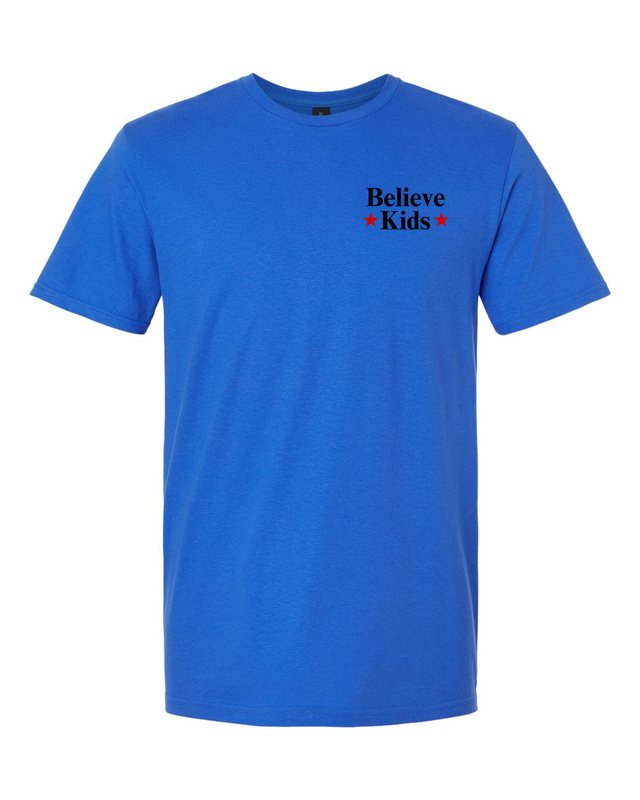 Break The Silence · Believe Kids Tee — Royal — front pocket mark