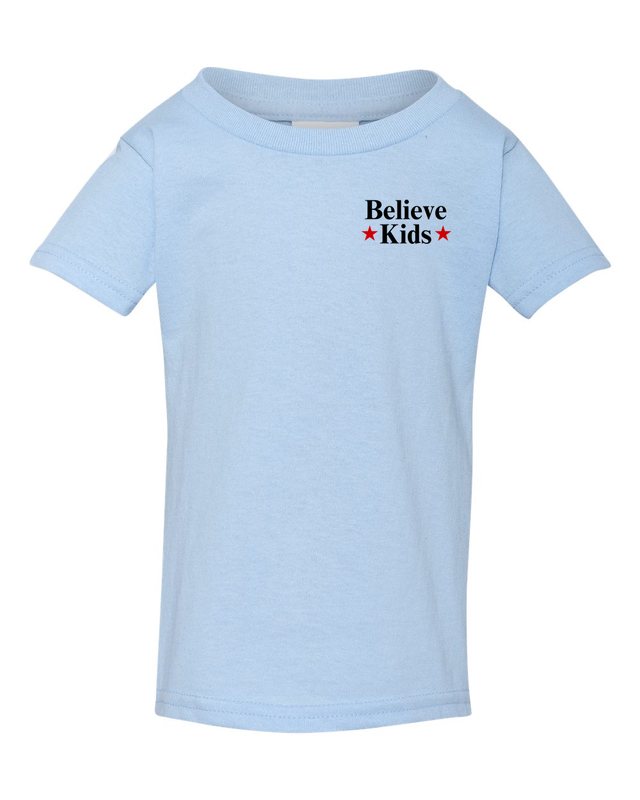 Break The Silence · Believe Kids Tee — Toddler Light Blue — front pocket mark
