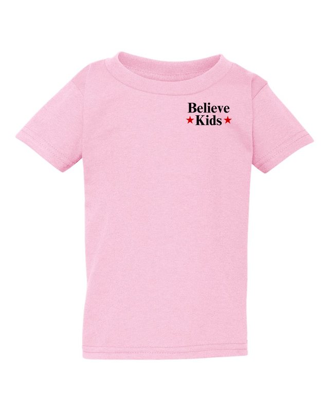 Break The Silence · Believe Kids Tee — Toddler Light Pink — front pocket mark