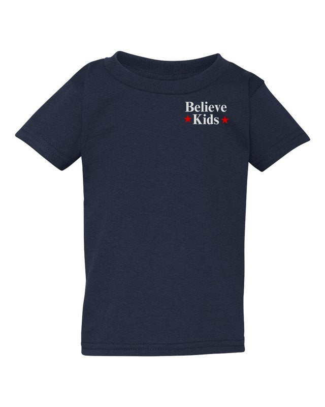 Break The Silence · Believe Kids Tee — Toddler Navy — front pocket mark