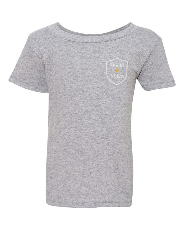 Childhood Is Not a Crime Scene Tee — Toddler Sport Grey — front pocket mark