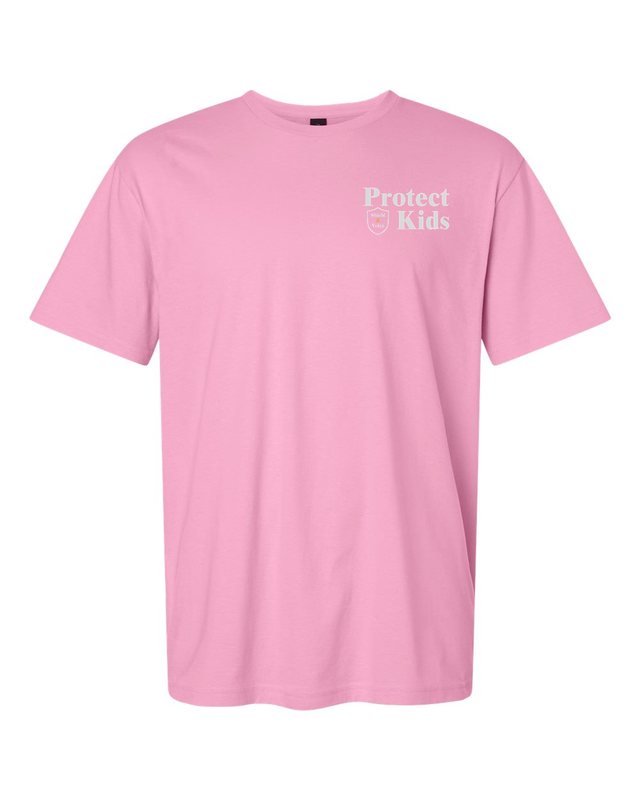 Kids Are Off Limits Tee — Fan Candy Pink — front pocket mark