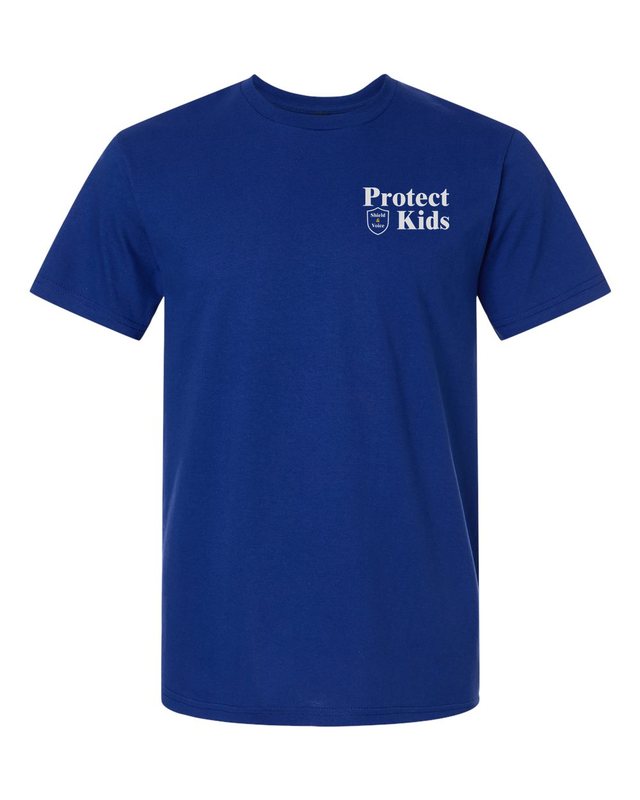 Kids Are Off Limits Tee — Fan Deep Royal — front pocket mark