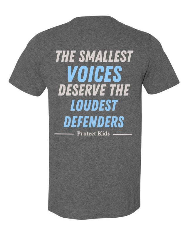 The Smallest Voices Tee — Cream & Blue — Heather Dark Grey