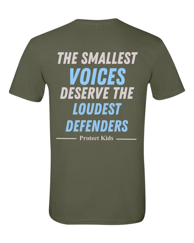 The Smallest Voices Tee — Cream & Blue — Military Green