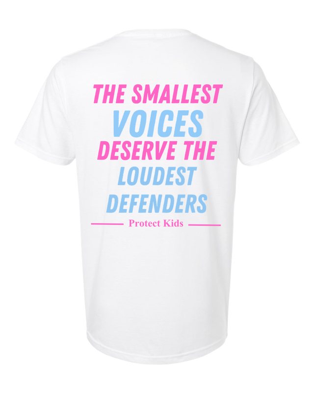 The Smallest Voices Tee — Pink & Blue — White