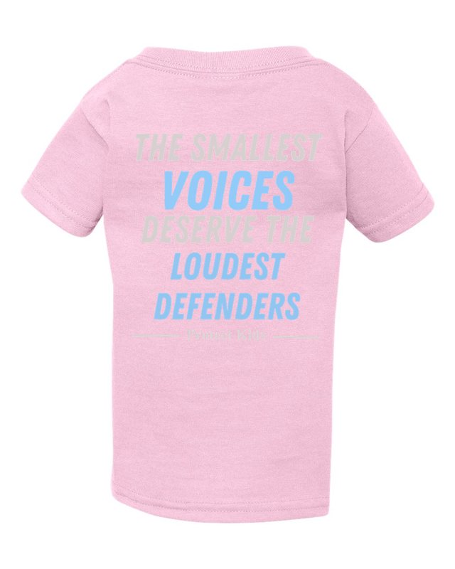 The Smallest Voices Tee — Cream & Blue — Toddler Light Pink